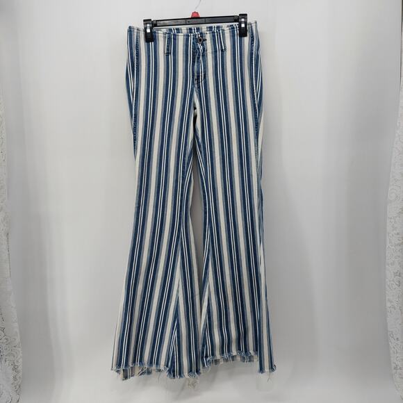 Free People Jolene Striped Blue White Bell Bottom Flared 27 - Picture 14 of 14